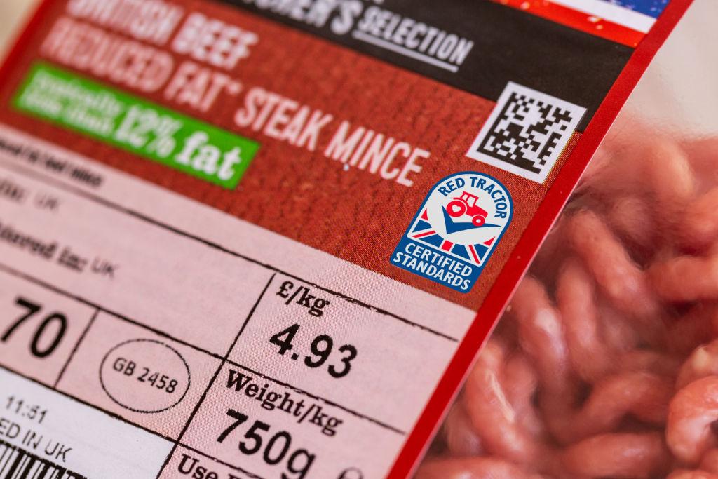 Steak mince close up with red tractor logo